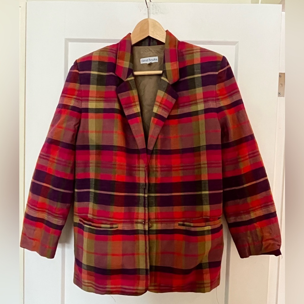 Vintage David Brooks 100% Cotton Madras Check USA Made Single Breasted Blazer 6